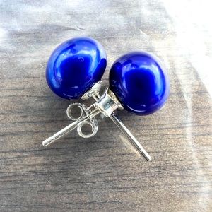 Cultured “dyed” blue pearl stud earrings